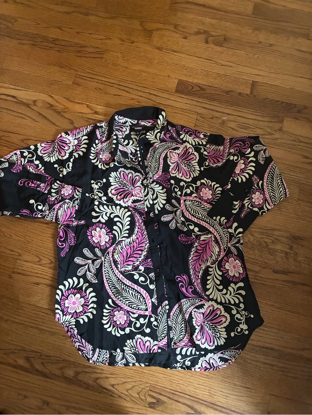 Johnny Was Black Blouse with Pink and White Paisley Floral Print